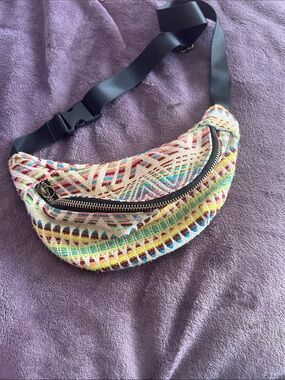 Multicolor Woven Canvas Waist Bag - Casual Crossbody Belt Bag